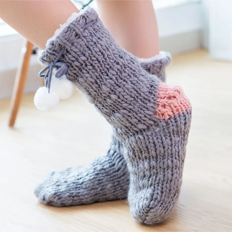 Zuzuwu/2 пары женских носков-тапочек с подкладкой из искусственного меха; плотные флисовые Носки; теплые зимние домашние носки