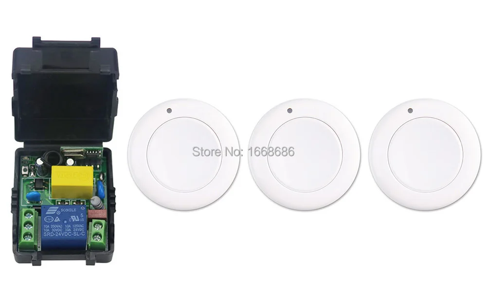 

New multi-function output mode AC 220 V 1CH Wireless Remote Control Switch System Receiver & 3*White wall Panel Sticky Remote