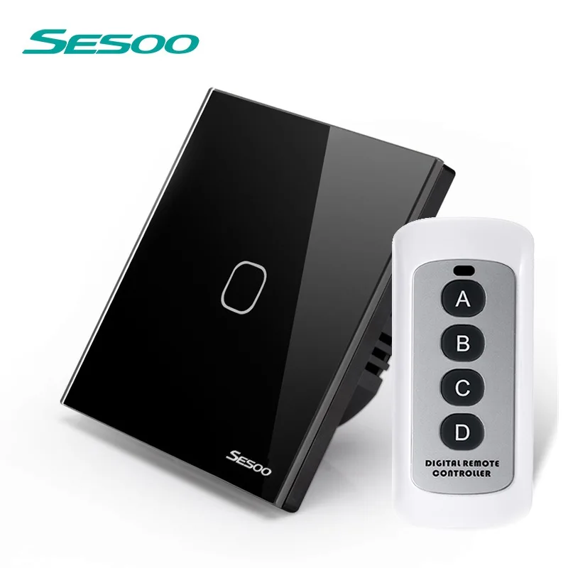 Стандартный умный настенный выключатель SESOO EU/UK, переключатель дистанционного управления, 1 комплект, 1 способ, беспроводной пульт дистанционного управления, сенсорный светильник, белый - Цвет: SY2-01 Black 1gang