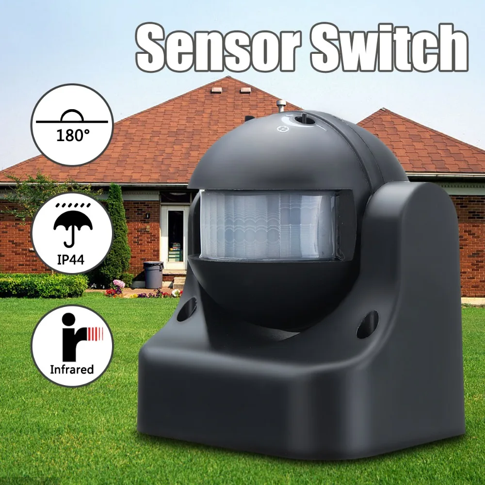 180 градусов авто движения PIR сенсор детектор переключатель домашний сад открытый свет лампы Переключатель Черный
