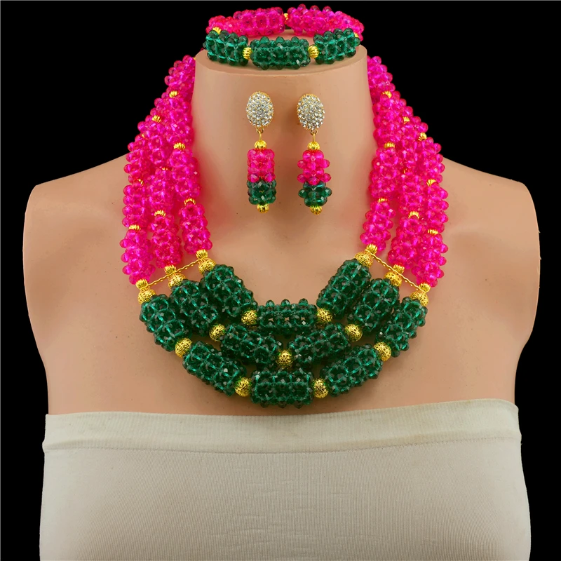 Splendid Teal Green Rose Women Gold Jewelry Set Wedding African Beads Jewelry Set Statement Necklace Set Free Shipping WD811