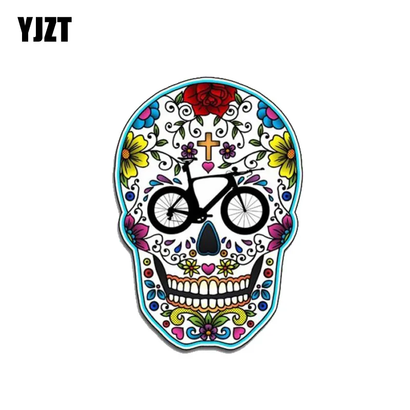 

YJZT 9CM*13CM Car Sticker Triathlon Sugar Skull Reflective PVC Decal 12-0622