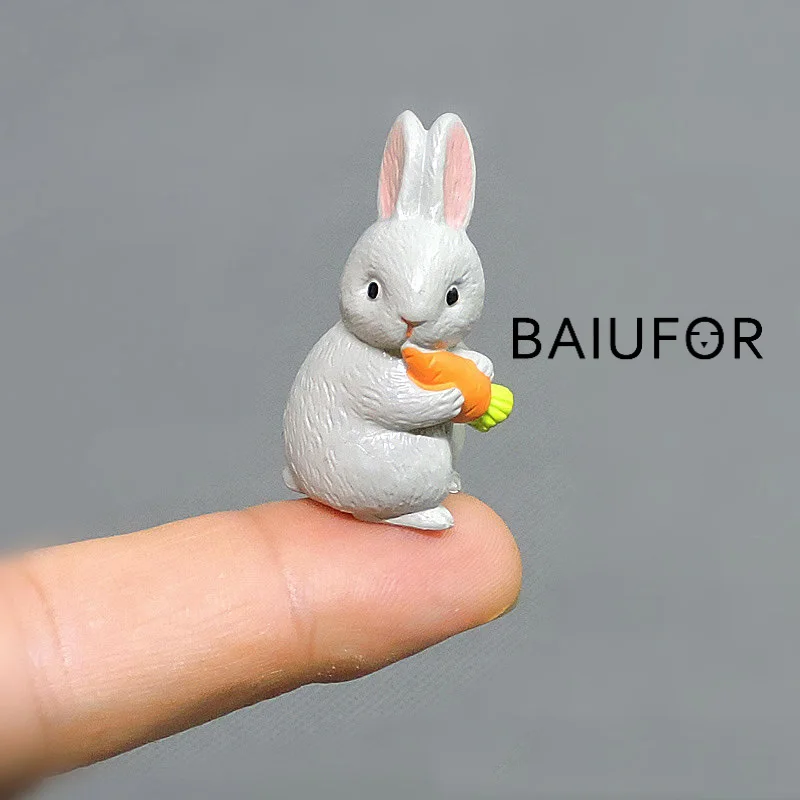 BAIUFOR 6pcs Forest Animals Cartoon Rabbit family Action Figures Fairy Garden Miniatures Terrarium Figurines Children Toys