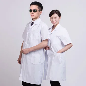 

Summer Unisex White Lab Coat Short Sleeve Pockets Uniform Work Wear Doctor White Coats Nurse Clothing Female Hospital Work Wear