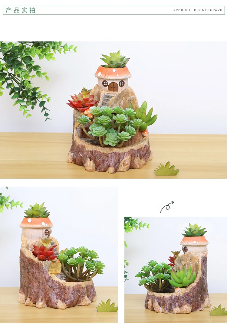 Creative Countryside Tree House Succulent Plants Planter Flowerpot Resin Flower Pot Desktop Ornament Home Decor Garden Supplies