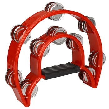 

Wholesale 3PCS Hand Held Tambourine Double Row Metal Jingles Percussion Red