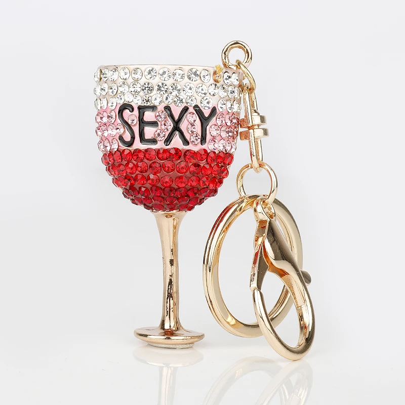 MQCHUN Creative Sexy Wineglass Keychain Women Bag Pendant Key Chain