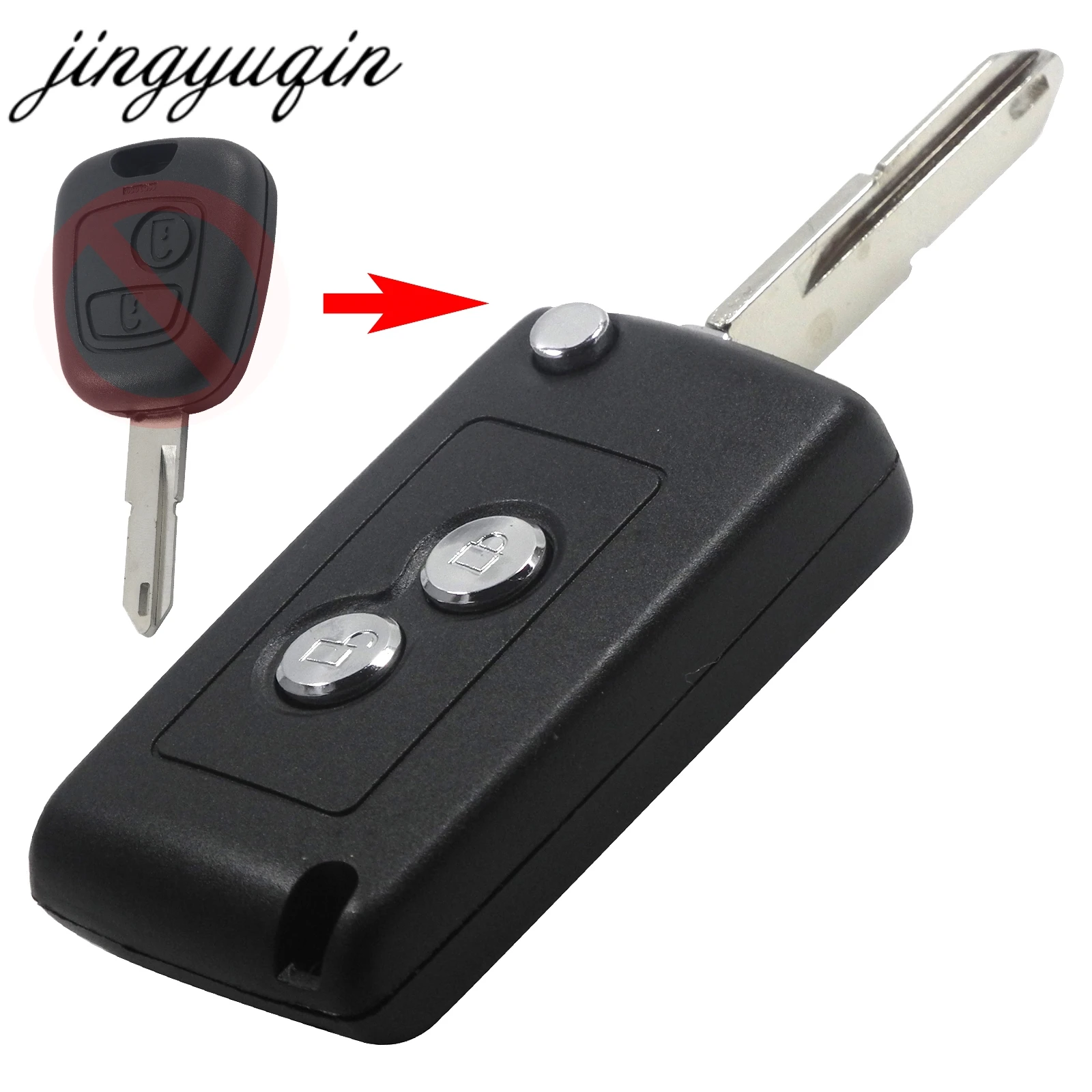 

jingyuqin Modified 2 Buttons Folding Key Remote Case For Peugeot 206 207 306 406 Car Flip Key Shell Fob Replacement