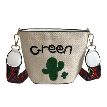 

Hot girl letter cactus leaf embroidery straw weave beach shoulder bag