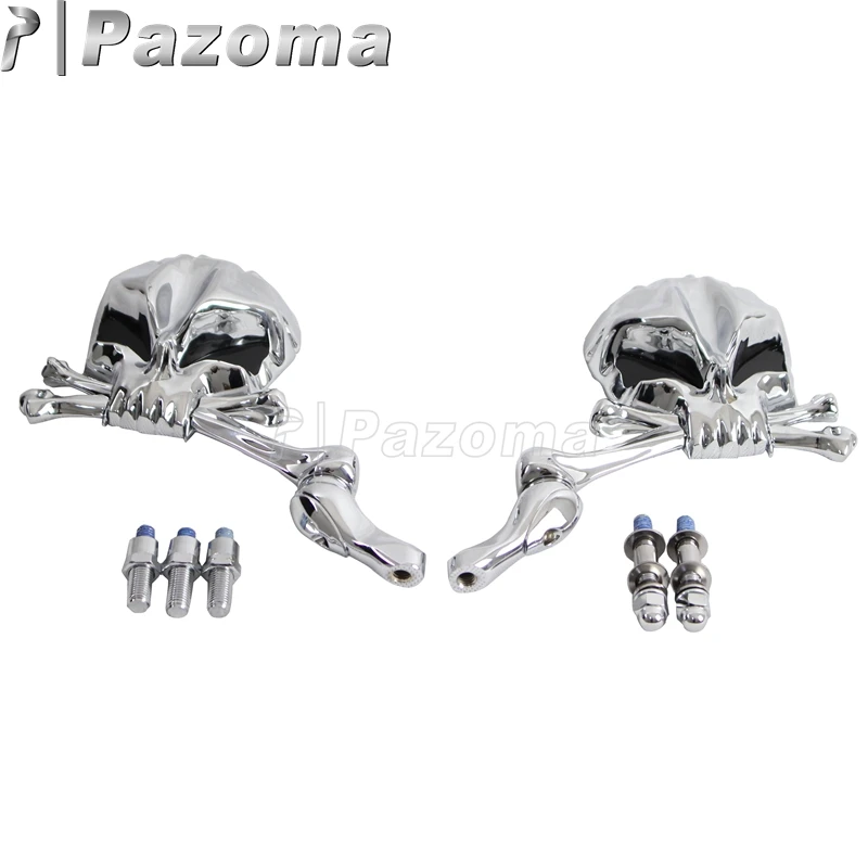 

New Chrome Skull Aluminum Mirrors with Black Eyes Universal for Honda Suzuki Kawasaki Yamaha Harley Model