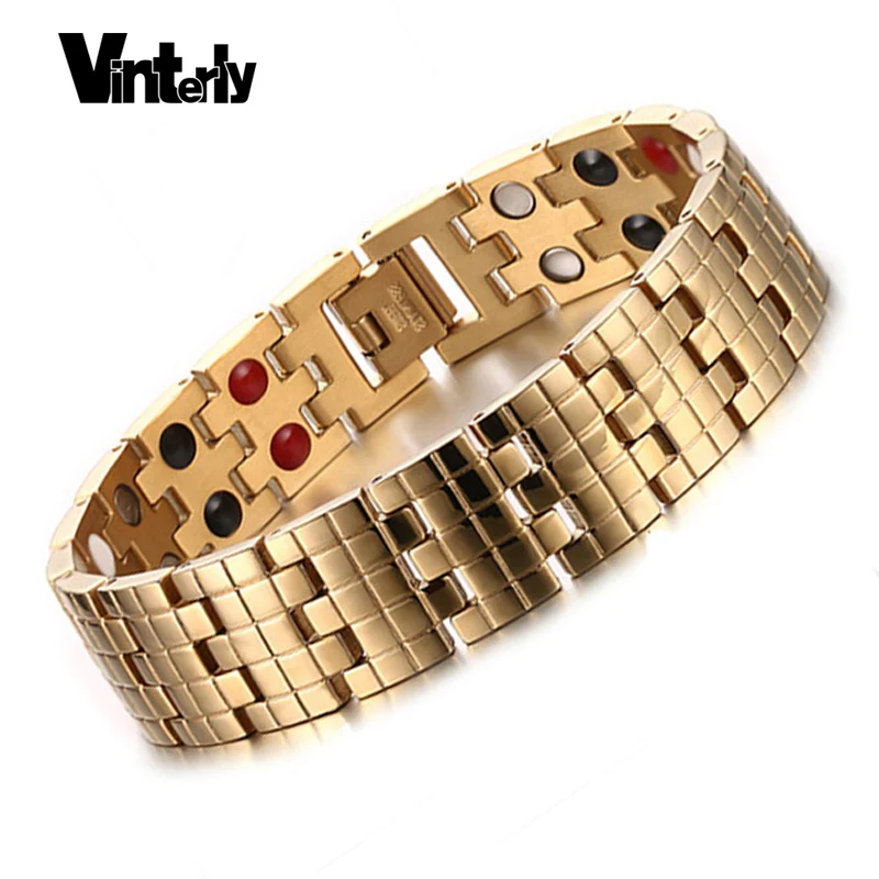 Vinterly золотой цвет Мужские браслеты здоровье био магнитный Германий нержавеющая сталь браслет для мужчин дизайн Chaine Link