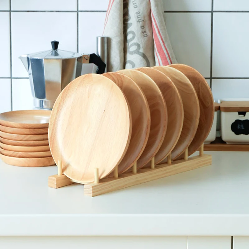 Set of 2 Round Wooden Plates 20cm Rubber Wood Dishes Cake Plate Snack Dessert Serving Tray Wooden Utensils Tableware Gift (6)