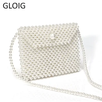 

GLOIG Women Bead Clutch Small Handmade Style Pearl Evening Bags Wedding Bridal Purse