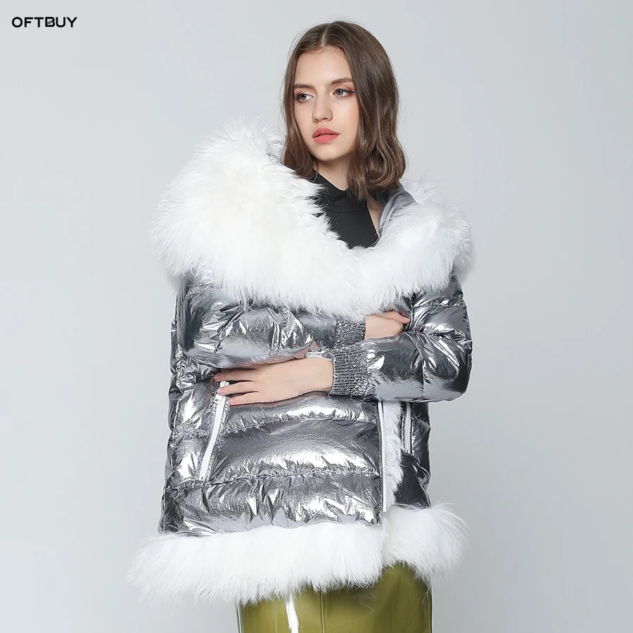 

OFTBUY 2019 Winter Jacket Women Real Fur Coat Long Parka Silver Parkas Mongolia Sheep Fur Duck Down Coat Thick Warm Streetwear