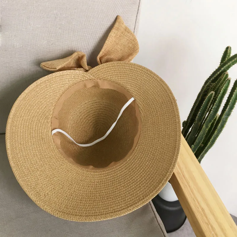 Summer Women Big Bow Wide Brim Straw Bucket Cap Ladies Floppy Beach Panama Hat Female Outdoor Casual Sun Caps CP0222 (4)