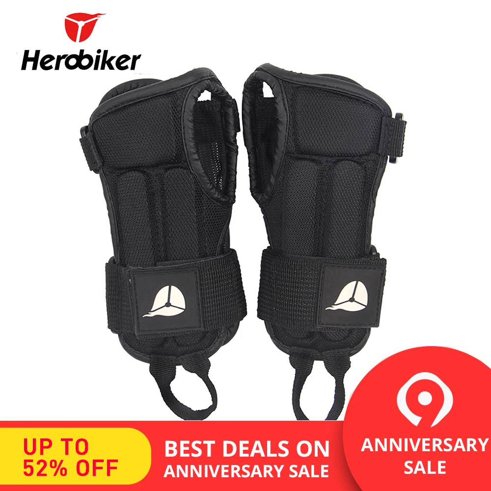

HEROBIKER Wrist Protection Motorcycle Gloves Motocross Ski Armguard Adjustable Wrist Support Hand Protector Palm Padded Guards