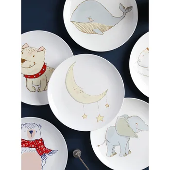

8 inch ceramic dinner plates cartoon bear whale moon elephant dog round on glazed porcelain plate Europe style desserts dish