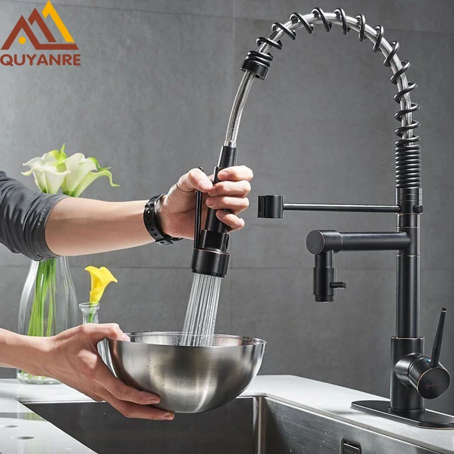 Best Offers Blackend Spring Kitchen Faucet Pull out Side Sprayer Dual Spout Single Handle Mixer Tap Sink Faucet 360 Rotation Kitchen Faucets Best Offers Blackend Spring Kitchen Faucet Pull out Side Sprayer Dual Spout Single Handle Mixer Tap Sink Faucet 360 Rotation Kitchen Faucets