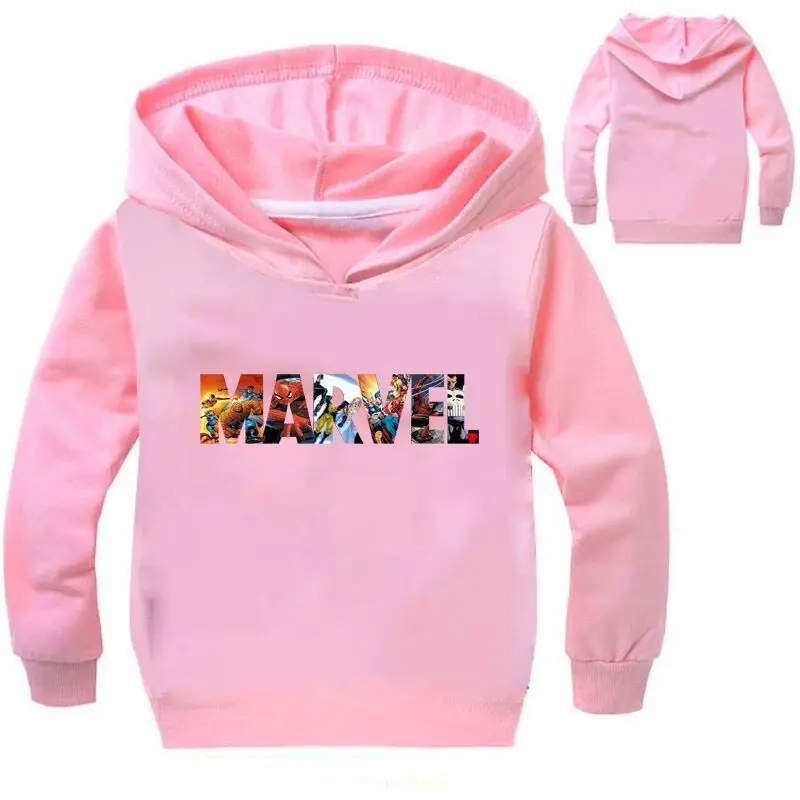 Весенняя одежда для детей; Повседневная футболка с длинными рукавами для маленьких мальчиков и девочек; детский хлопковый свитер с капюшоном и принтом комиксов Marvel для мальчиков - Цвет: color at picture