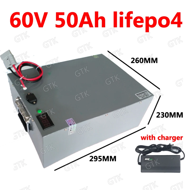 

GTK 60V 50AH lifepo4 battery BMS 60A lithium bateria for 2500W 3500w scooter Inverter EV bike Tricycle caravan van + 5A charger