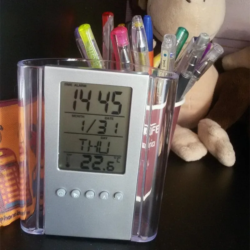 Digital Clock Pen Holder Calendar Timer Thermometer Clock