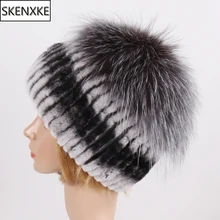 Женская зимняя теплая натуральная Настоящий мех кролика шапка натуральная мягкая Серебряная лисица меховая шапка леди хорошая эластичность шапки из натурального меха