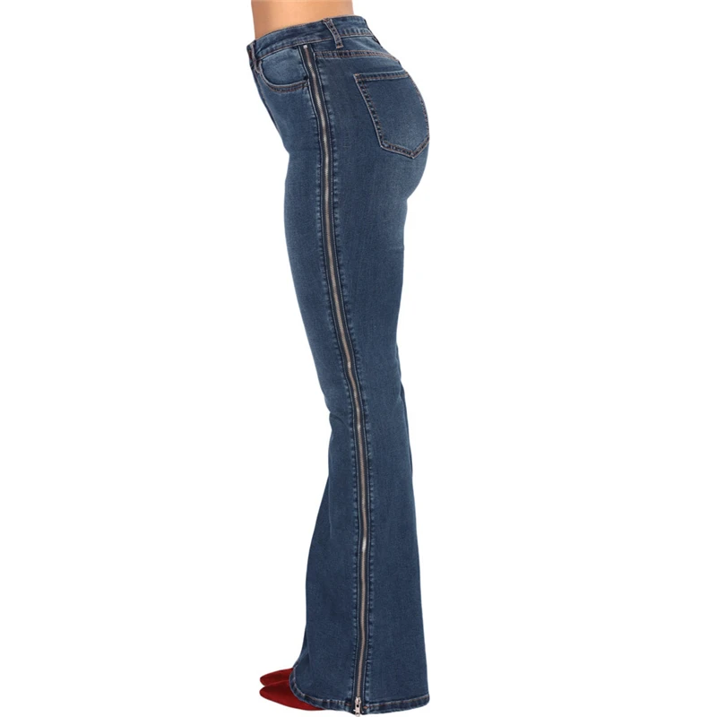 Vintage High Waist Wide Leg Flare Jeans for Women Elegant Ladies Side Zipper Cowgirl Bell Bottom Jeans Denim Pants Plus Size