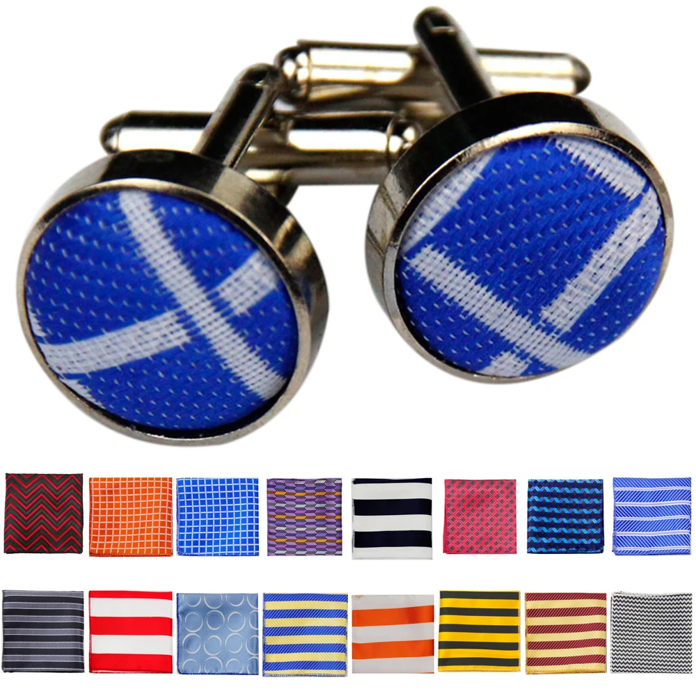 

2018 New Pocket Square Hanky Sets Handkerchief Cufflinks Men Business Wedding Suit for Tie Accessories Red Silk Striped Gravatas