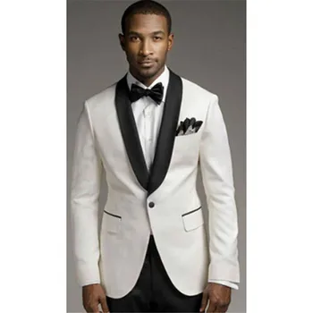 

2020 Modern Men Suits Ivory Shawl Lapel Wedding Tuxedo Groomsmen Custom Business mens Suit (Jacket+Pants+tie)