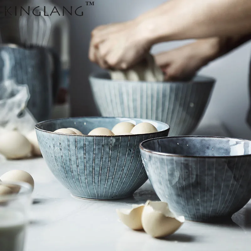 

KINGLANG Japanese Style Retro Ceramic Pigmented Ramen Noodle Big Bowls Without Spoon