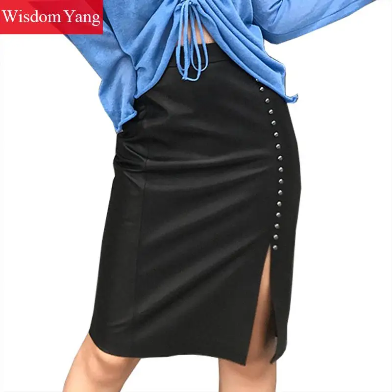 Zwarte Echte Schapenvacht Lederen Lange Rok Hoge Taille Midi Rokken Klinknagel Vrouwen Bodycon Party Office Lady Potlood Wrap Rok Zwarte Echte Schapenvacht Lederen Lange Rok Hoge Taille Midi Rokken Klinknagel Vrouwen Bodycon Party Office Lady Potlood Wrap Rok