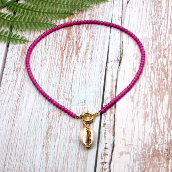 MOON GIRL Cowrie Shell чокер ожерелье из ярких бусин для женщин Модный богемный Boho Chic Bib Collier Femme Dropshiping - Окраска металла: Light purple