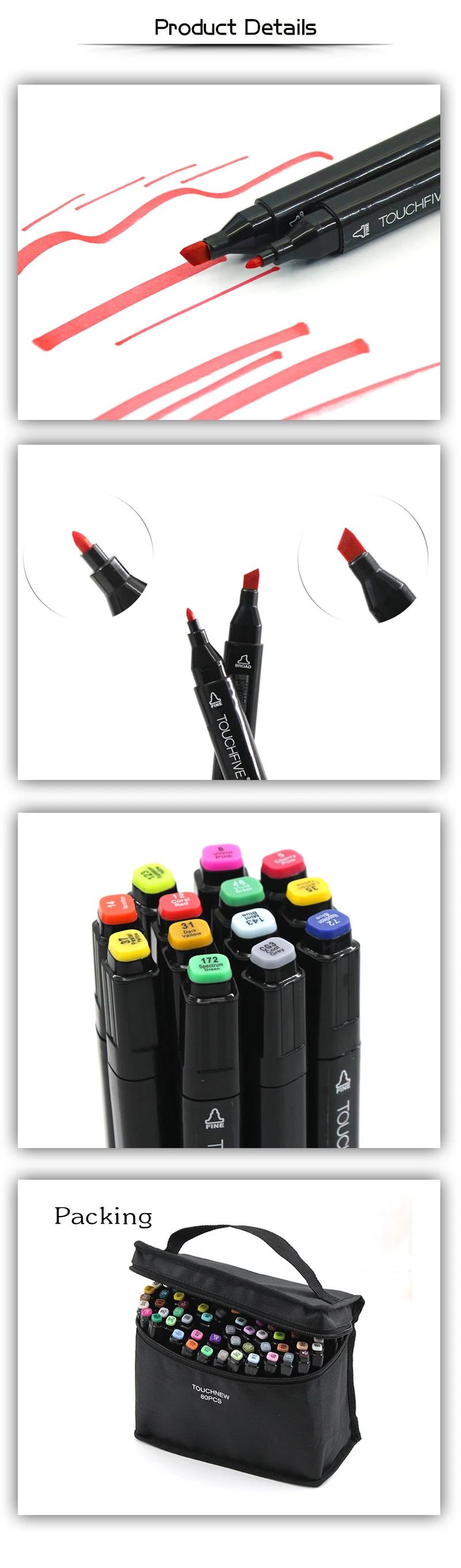 TOUCHFIVE 30 36 48 цветов Двойная Ручка Эскиз маркер ручка Алкогольная масляная основа маркеры для Манга Аниме Комикс дизайн ручка для рисования
