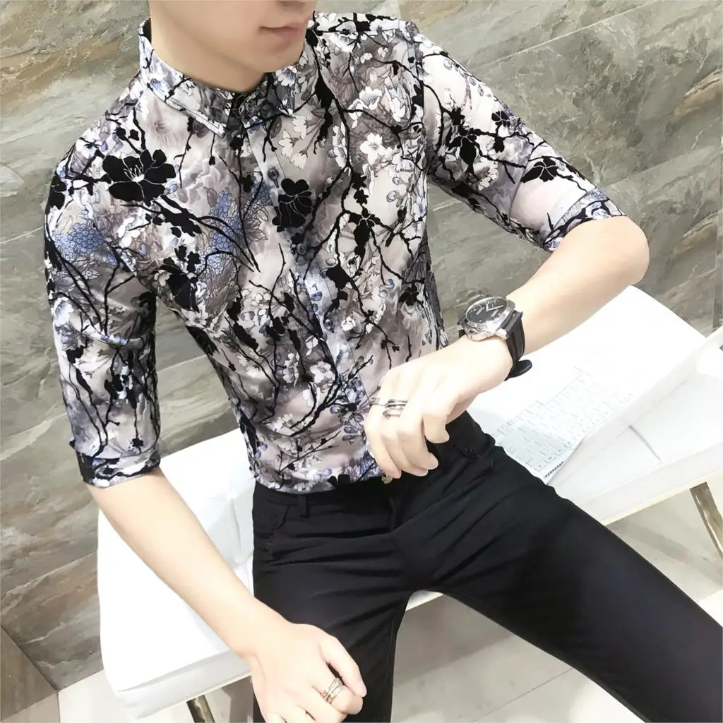3d Цветочный принт летняя рубашка Для мужчин 2018 Новый Для мужчин фантазии рубашка Цветочный принт для Masculino корейский дизайнер мужской