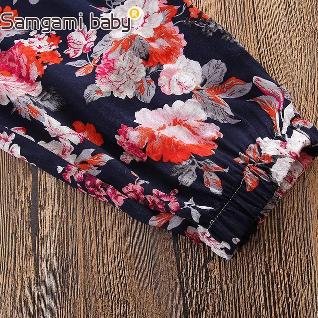 SAMGAMI BABY Condole Belt Pants Summer Beach Party Floral Print Lace-up Girls Jumpsuit Outfit Ruffle Cotton Rompers One-pieces