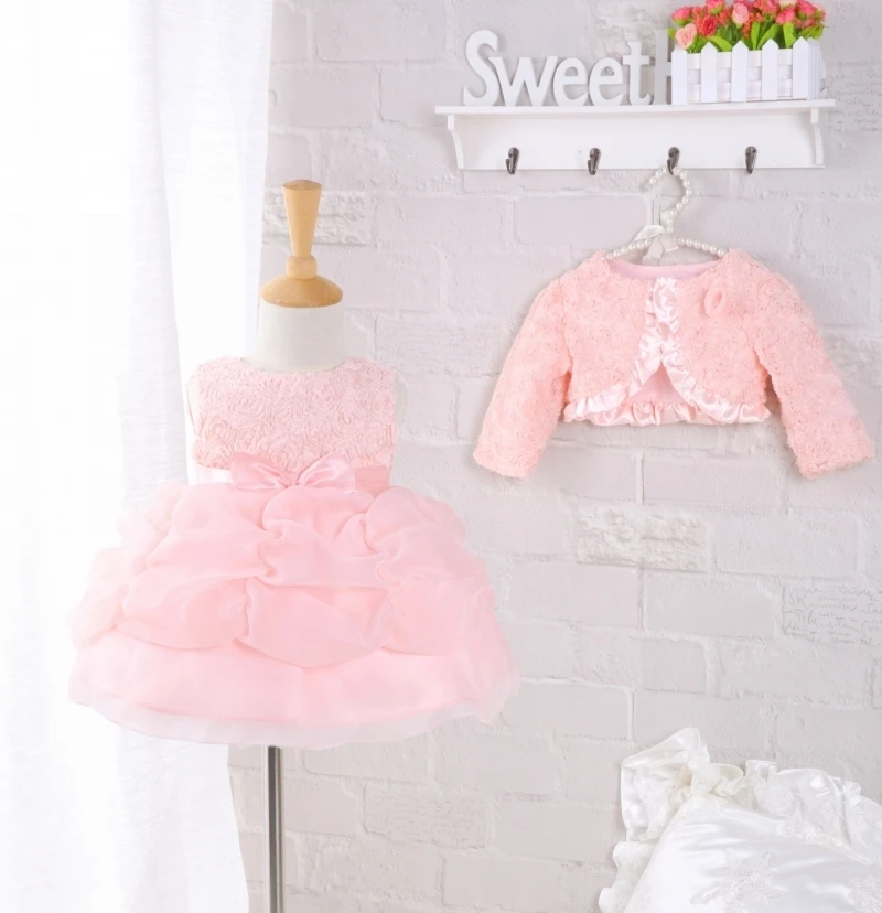 

Autumn Baby Girl Sets Pink Lace Suit Dress+Jacket Kids Sets 0-2Y Kid Wedding Dresses Baby Baptism Gown Vetement Enfant Fille