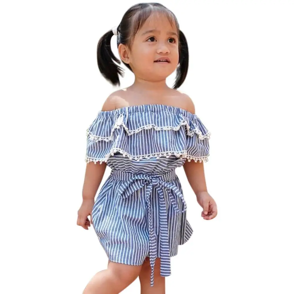 Toddler Kid Baby Girls Summer New Style Ruffled Striped Lace Casual Princess Party Fashion Cute Dresses | Детская одежда и обувь