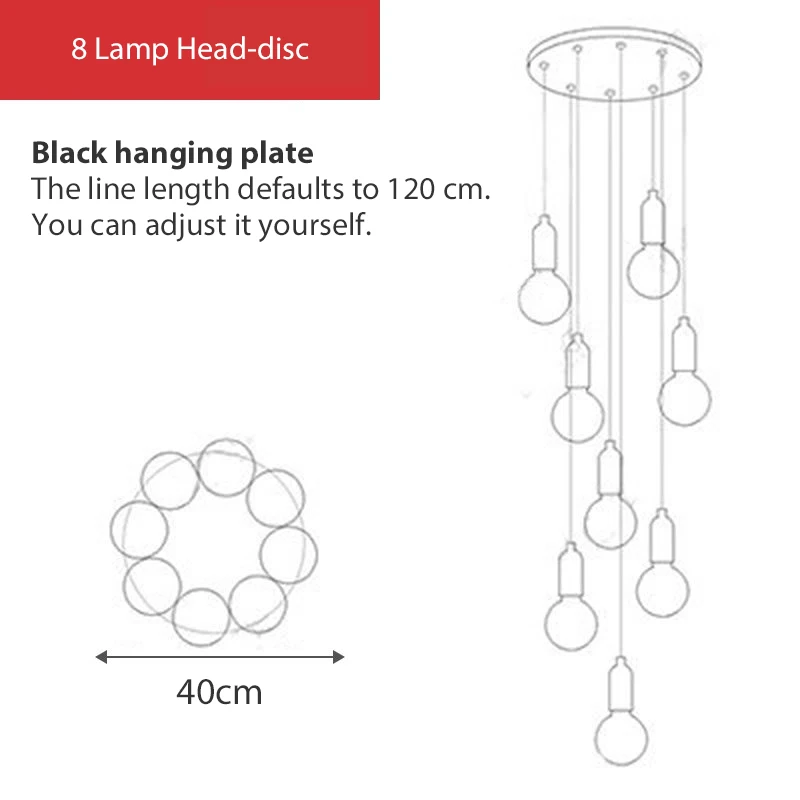 Подвесной светильник, подвесной светильник из скандинавского стекла, подвесной светильник E27 с лампочкой, светильник для ресторана, барный кран, прикроватная лампа для гостиной, спальни - Цвет корпуса: 8 Light black disc