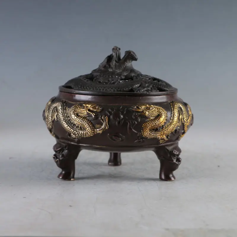 Китайский позолоченный медный Дракон благовония горелки, сделанные во время Qianlong