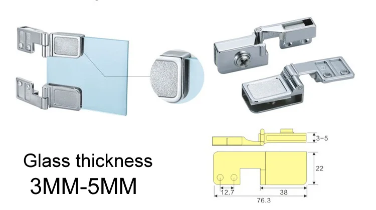Для стекла толщиной 3-5 мм, стеклянная дверная петля/зажим/зажимы, цинковый сплав, без отверстия, для охладителя вина, шкафы, шарнир для витрин, аппаратное обеспечение