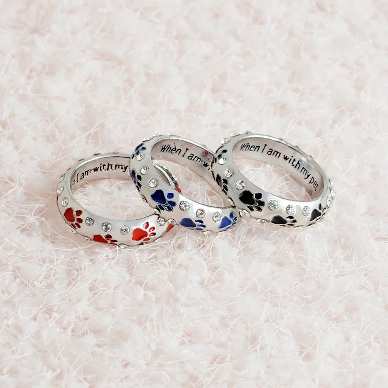 

high quality when I am with my pet I am complete Animal Pet Ring Dog paw footprints Simple Jewelry For Dog parent Free Shipping