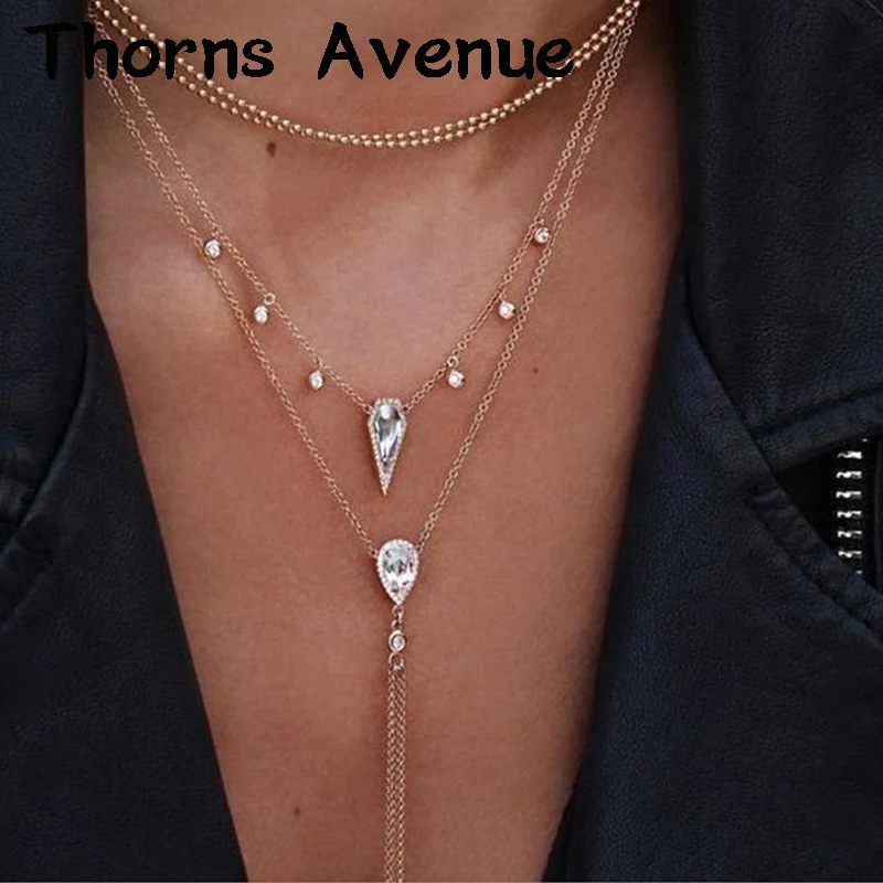

New Fashion Star Heart Moon Shape Multi-layer Crystal Necklaces Bohemian Weeding Pendant Necklaces For Women Party Jewelry