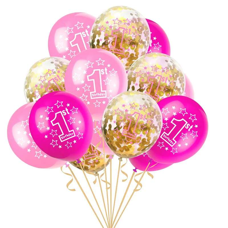 Happy Birthday Party Decoration 1st Birthday Latex Balloons Baby Shower Kids Birthday Decor 2 Year Old Number Confetti Balloon