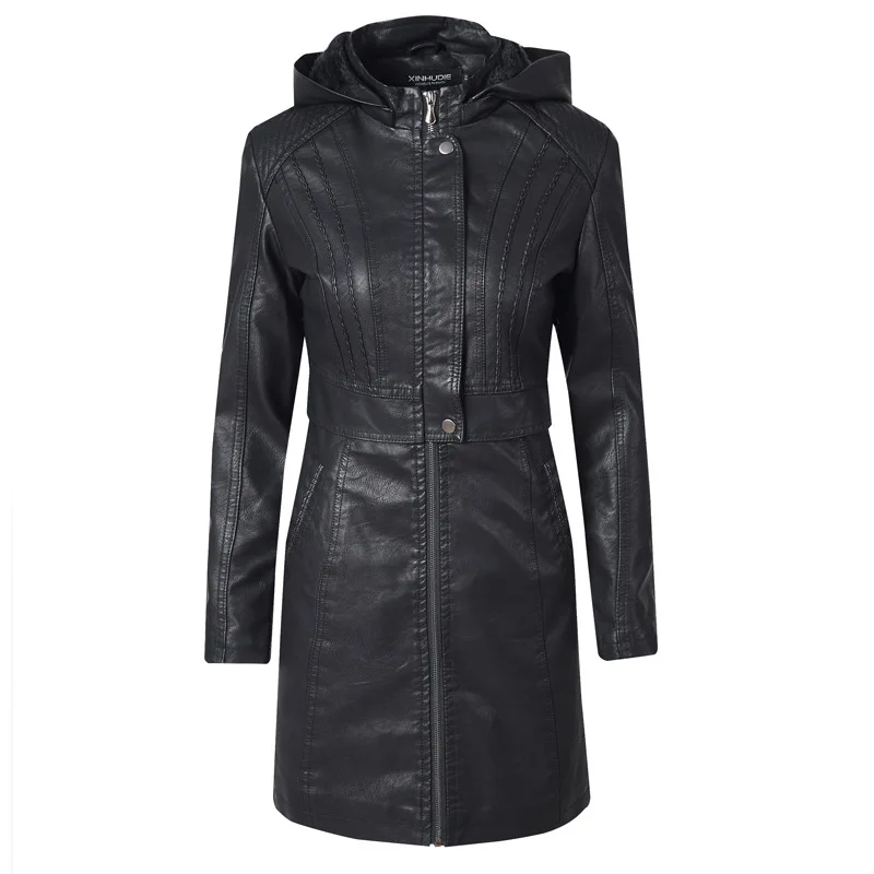 

Womens Winter jacket Hooded Fur Coats Long Faux Leather Jackets Windbreaker Thicken Warm Outerwear Ladies Autumn Clothing S M L