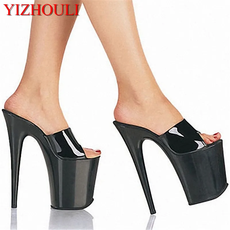 Босоножки на высоком каблуке 8 дюймов; пикантные женские черные туфли на платформе и высоком каблуке 20 см