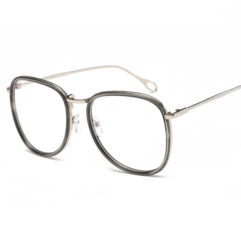 Новые мужские женские ретро большие круглые очки прозрачные металлические очки оправа для очков очки 8 цвета как на фото - Цвет оправы: gray