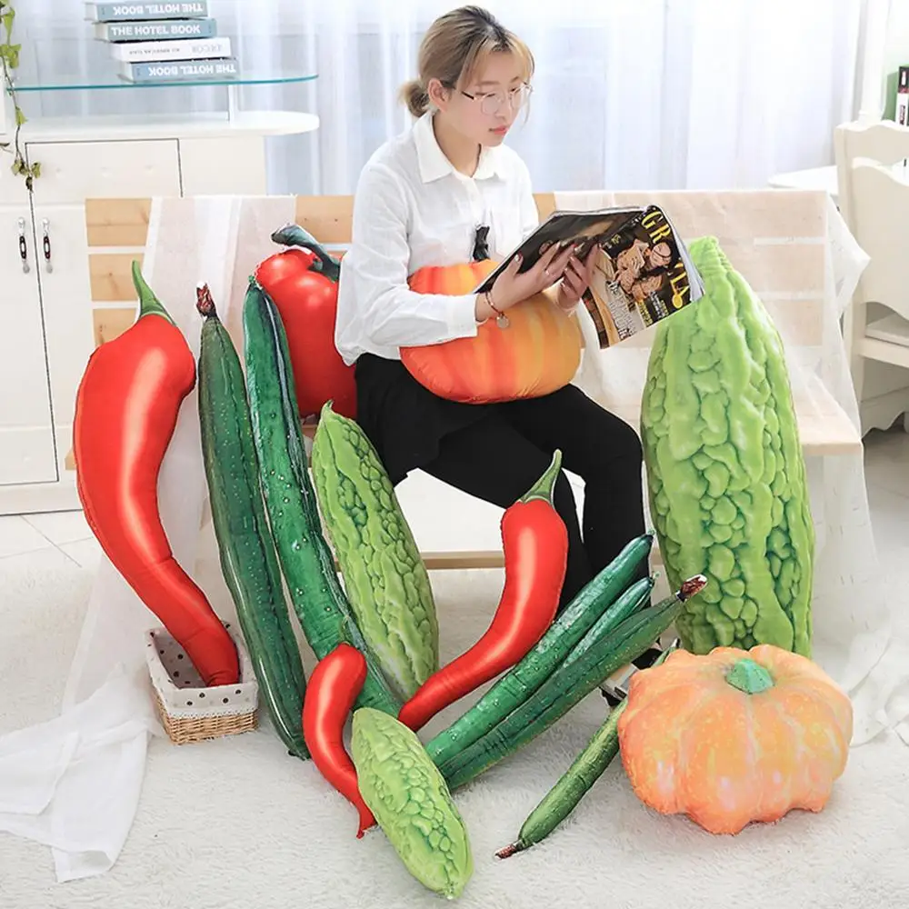 

Simulated Plush Vegetables Pumpkin Bell Pepper Chili Bitter Gourd Towel Gourd Cucumber Stuffed Food Pillows Sofa Cushion Props