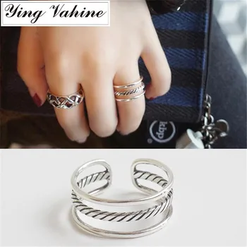

Silver 925 Original Ring Retro Three Lines Open Rings for Women Silver 925 Jewelry anillos