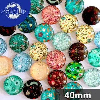 

40mm round glass cabochon floral pictures mixed pattern fit cameo base setting for jewelry embellishment flatback 5pcs/lot