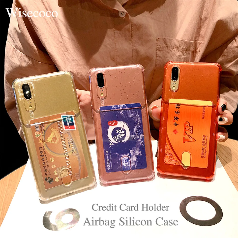 Airbag Silicon Case for Huawei P20 P20 Pro Lite Clear Soft Silicone Credit Card Holder Back